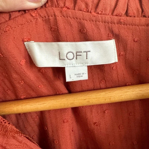 Loft copper brown Striped Clip long sleeve peasant Blouse size large - Picture 7 of 8